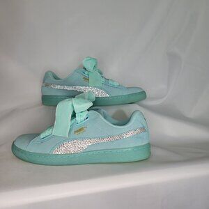 PUMA Tiffany Blue Suede Heart Sneakers Shoes Bling Swarovski Crystal Rhinestones
